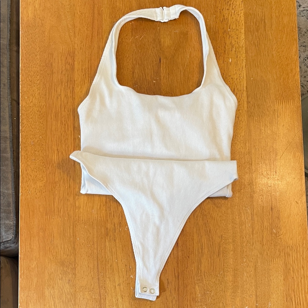 American Eagle White Halter Bodysuit